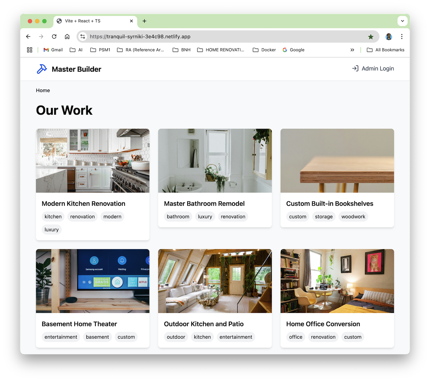 Builder's showcase website